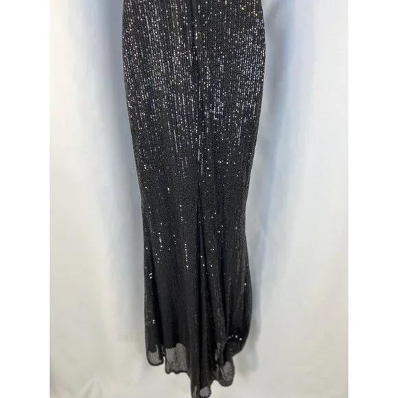 JVN by Jovani Black Sequin One Shoulder Ruffle Formal Gown $410